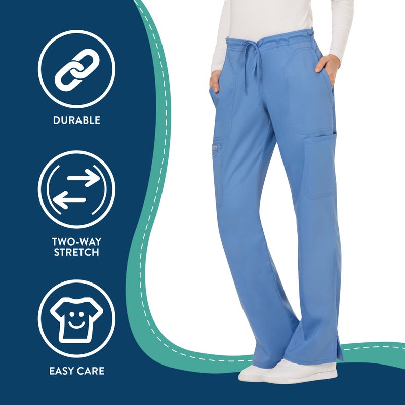 Cherokee Scrubs for Women Mid Rise Moderate Flare Drawstring Pant with 5 Pockets, Ultra Soft & Breathable Fabric - WW120 - WW120, M, Ciel Blue - Image 4